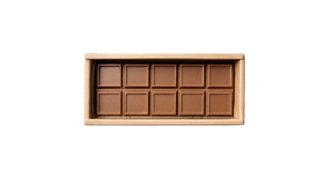 Milk chocolate bar in a light brown box