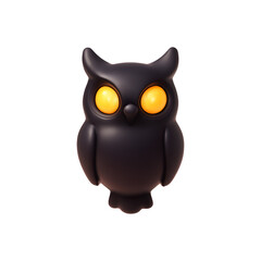 A stylized black owl with glowing yellow eyes on a transparent background in a cartoon style