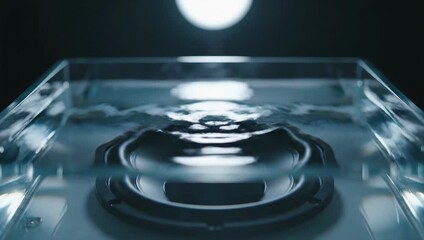 A close-up shot captures the mesmerizing ripple effect of a drop impacting water within a transparent container, creating a captivating visual experience.