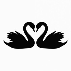 Fototapeta premium Two black swan silhouettes form heart shape with elegant necks. Animal couple deep love, romance, togetherness. Classic symbol for weddings, Valentines Day, lasting partnerships, on white.