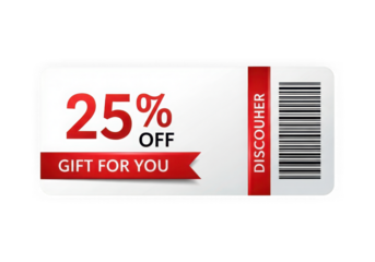 Discount coupon with 25 percent off isolated on transparent background