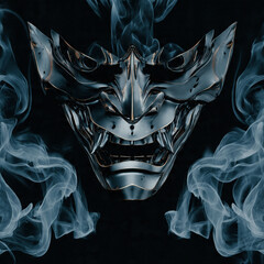 Dark Metallic Oni Mask with Smoke