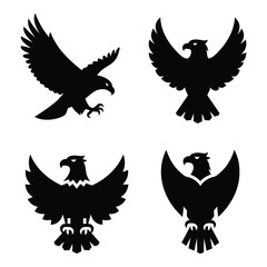 Majestic eagle silhouettes featuring four distinct poses symbolizing freedom power and strength silhouette