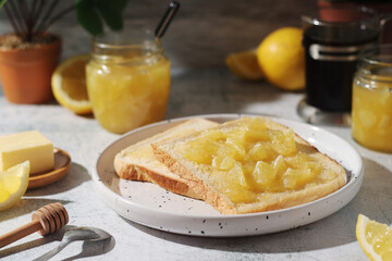 Sandwiches with lemon marmalade served on the table	