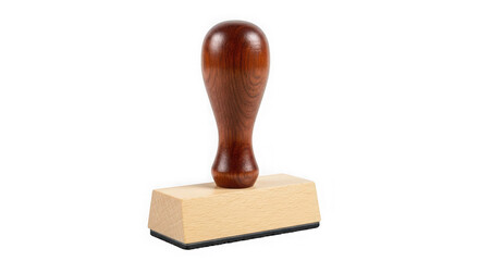 Rubber stamp with wooden handle isolated on transparent background in studio