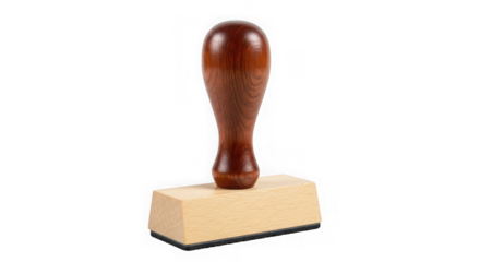 Rubber stamp with wooden handle isolated on transparent background in studio