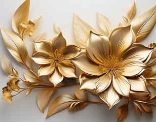3d gold flowers on a pristine white canvas elegant botanical art with a touch of luxurious opulence ideal for modern and sophisticated designs