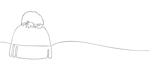 Minimalist line art illustration of a winter beanie hat with pompom. Simple outline drawing for clothing, fashion, accessories, winter apparel, and seasonal design projects.
