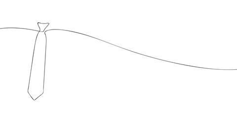 Minimal one line drawing of necktie with knot and long shape. Simple fashion accessory illustration for business attire, clothing design, poster, banner, greeting card, and print.