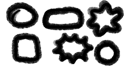 Black Brushstroke Shapes: Circle, Rectangle, Star, Square, Oval, Ring - Abstract Isolated Vector Elements for Design, Ink Texture, Artistic Brush