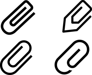 Set Of Four Black Outline Office Icons Featuring Paperclips And Pencil For Stationery Design