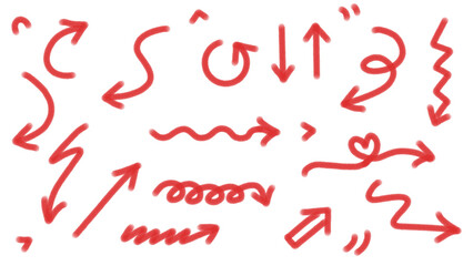 Red Hand-Drawn Arrows Set: Directional Doodle Elements, Isolated Design, Navigation Graphics, Simple Vector Shapes, Cute Line Art for Web & Print. Vector illustration