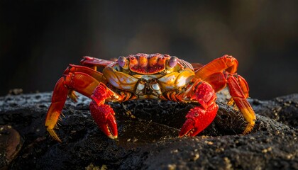 Vivid crab on dark rock