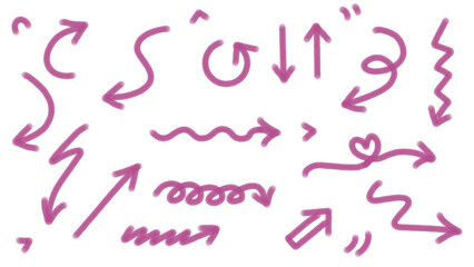 Pink Arrow Doodles: Hand-Drawn Vector Set, Directional Graphics, Cute Design Elements on transparent Background, Cartoon Style Illustration, Arrows Collection