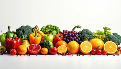 fruits and vegetables on a white background