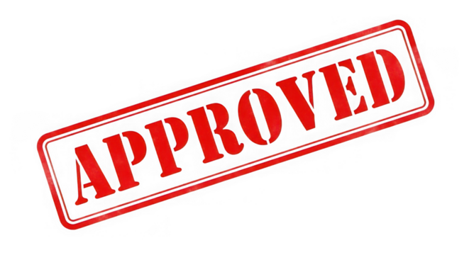 Approved stamp isolated on transparent background for confirmation and validation