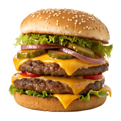 Double cheeseburger on transparent background