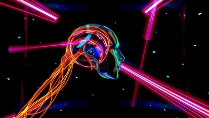 Neon Futuristic Digital Head Imagery