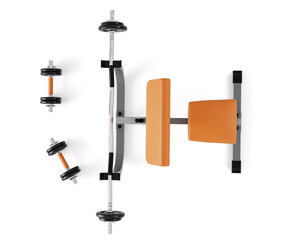 biceps preacher bench arm curl at fitness gym . isolated on white background . 3d render