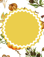 Autumn flyer template with festive seasonal leaf border, fall banner design for community events and markets