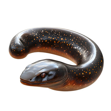 Rare caecilian amphibian a limbless animal with a sleek dark body and speckled pattern white transparent background
