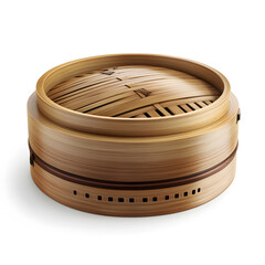 Bamboo steamer traditional Asian cooking tool white transparent background for food preparation and healthy eating