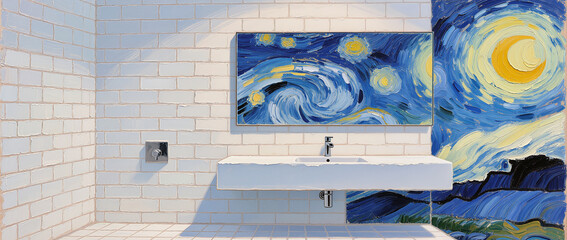Creative twist on famous art in modern bathroom setting