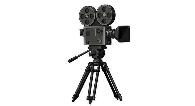 Vintage film camera on tripod in detailed cartoon style