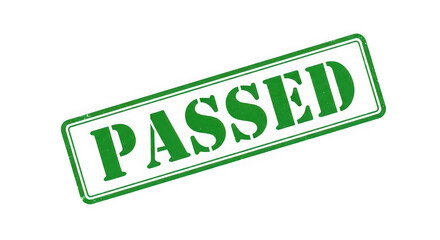 Green passed stamp isolated on transparent background for document approval
