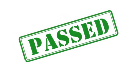 Green passed stamp isolated on transparent background for document approval