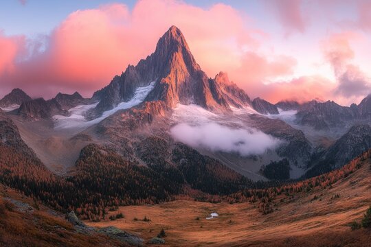 Mountain peak bathed in a vibrant sunset