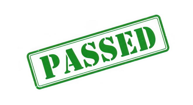 Green passed stamp isolated on transparent background for document approval