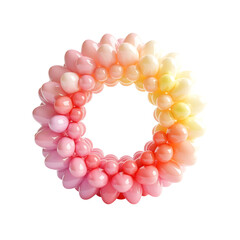Round balloon garland in pink orange and yellow isolated on transparent background