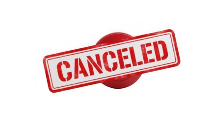 Red canceled stamp isolated on transparent background for document or message