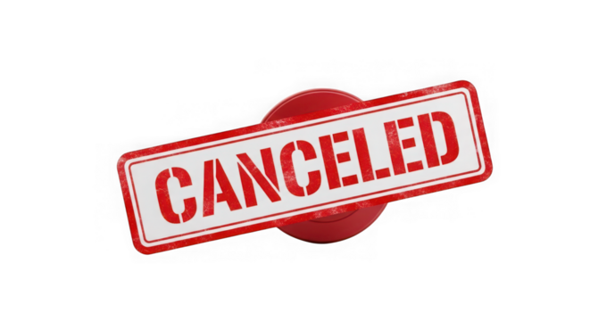Red canceled stamp isolated on transparent background for document or message