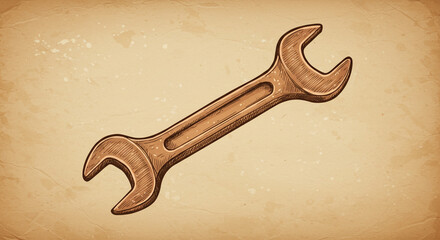 Adjustable Wrench in Vintage Style with Warm Lighting on Grunge Texture for DIY Projects