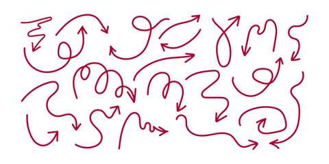 Hand Drawn Arrows , Navigation , Directional Vector Set Sketchy, Red Arrows for Website Design and Marketing graphics with creative icons.