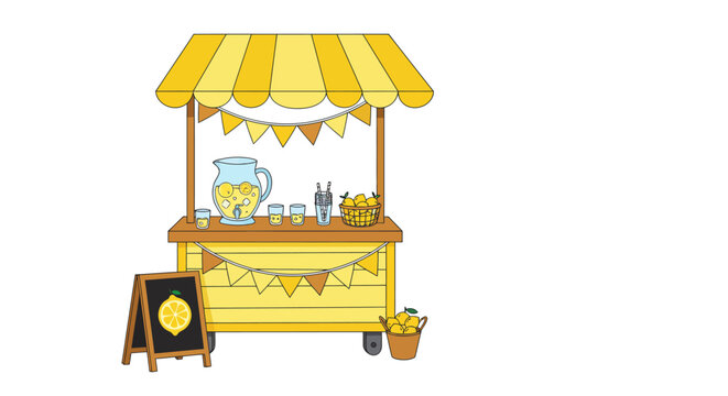 Charming lemonade stand with refreshing drinks and bright yellow decor