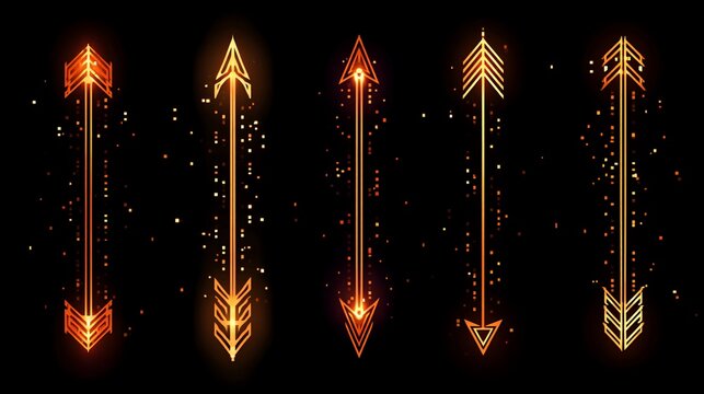 Glowing golden arrows pointing up/down on a black background, with scattered light. For design - Powered by Adobe