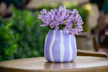 purple, close up of purple alstroemeria flowers in vase, beautiful alstroemeria hybrida bouquet macro, fresh peruvian lilies detail, delicate flowers for home decor
