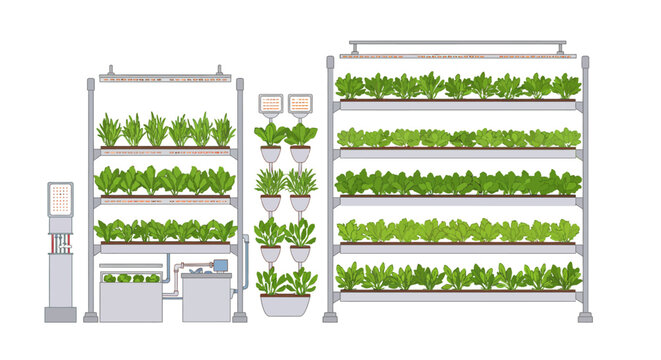 Modern indoor hydroponic farm design featuring vertical garden systems