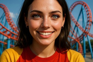 Girl in front of rollercoaster