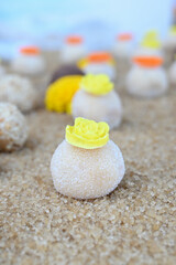 white brazilian brigadeiro party candy, sweet gourmet bonbon for celebrations, traditional handmade dessert close up, confectionery texture and details

