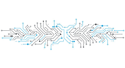 Abstract circuit board pattern with black and blue lines on white background