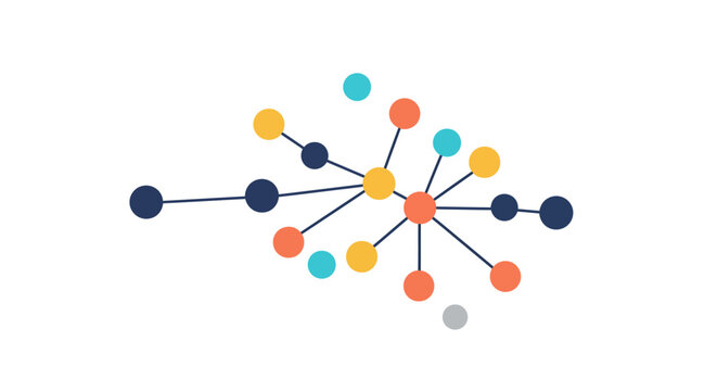 Colorful connected dots in a network structure on white background