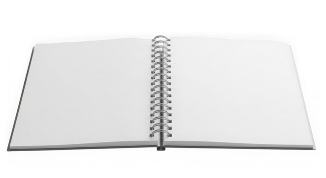 Opened blank notebook with spiral binding isolated on transparent background - Powered by Adobe
