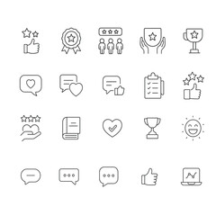 Customer Feedback and Rating Line Icons Set – Minimal Outline Vector of Reviews, Testimonials, and Satisfaction Symbols