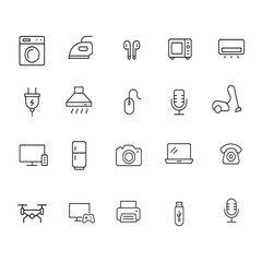 Home Appliances and Electronics Line Icons Set – Minimal Outline Vector of Household Devices and Gadgets