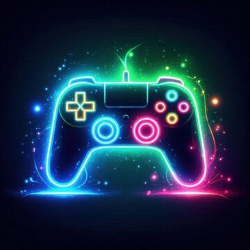 Neon glowing gaming controller with electric blue light effects, perfect for esports or digital art.