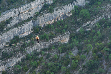 Young woman on a zip line